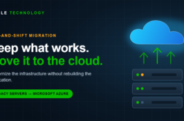 Illustration of a server stack with arrows lifting up to a cloud, with the headline "Keep what works. Move it to the cloud."